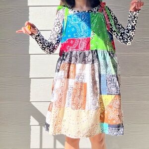 Arcade Dress | Handmade Tie At Shoulder Quilted Dress SKU 06221 Rainbow Bandana